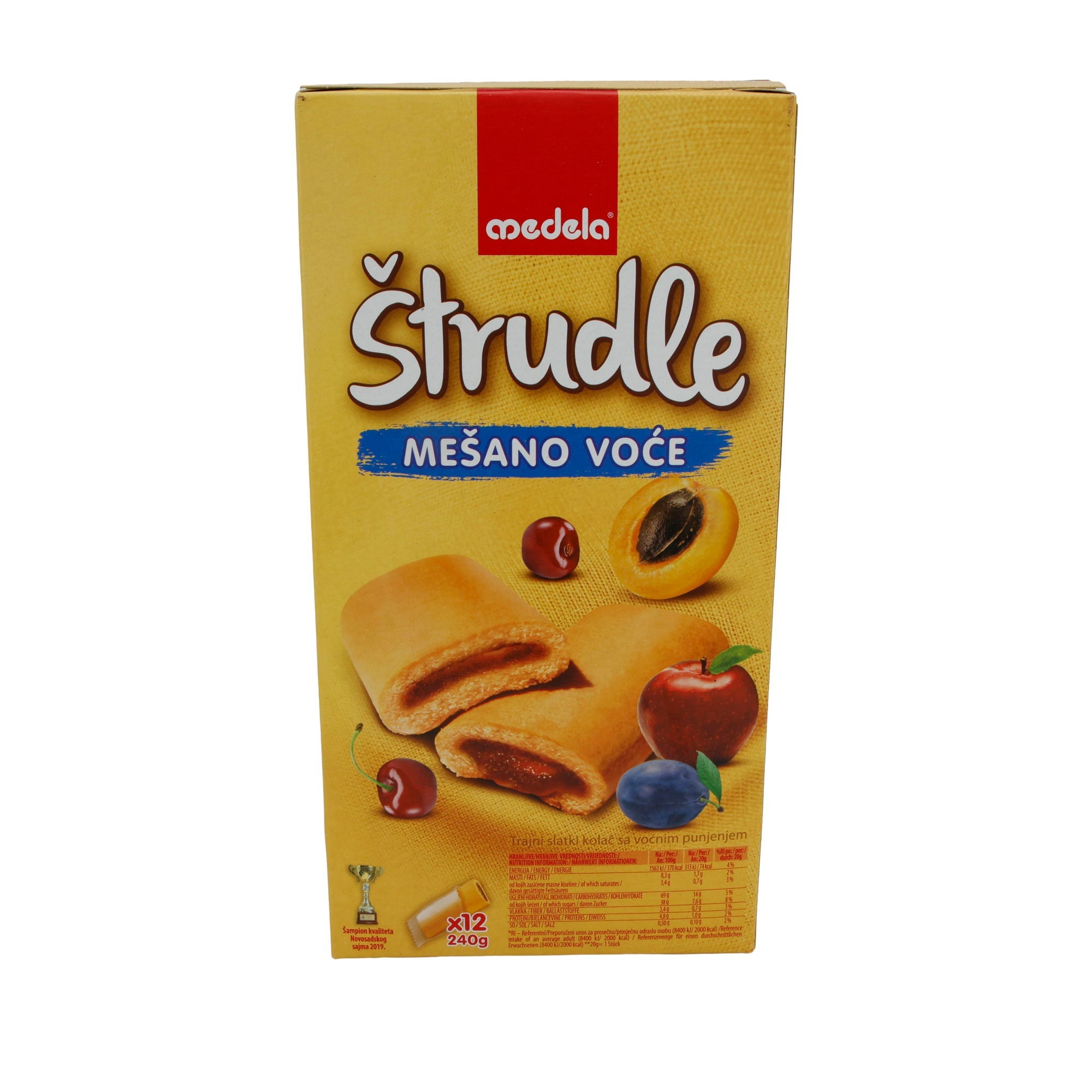 Strudel Medela | Štrudle Mešano Voće | Mit gemischtem Fruchtgeschmack (Pflaume, Apfel, Kirsche, Aprikose) | 12 Stück (240 g) | MADELA